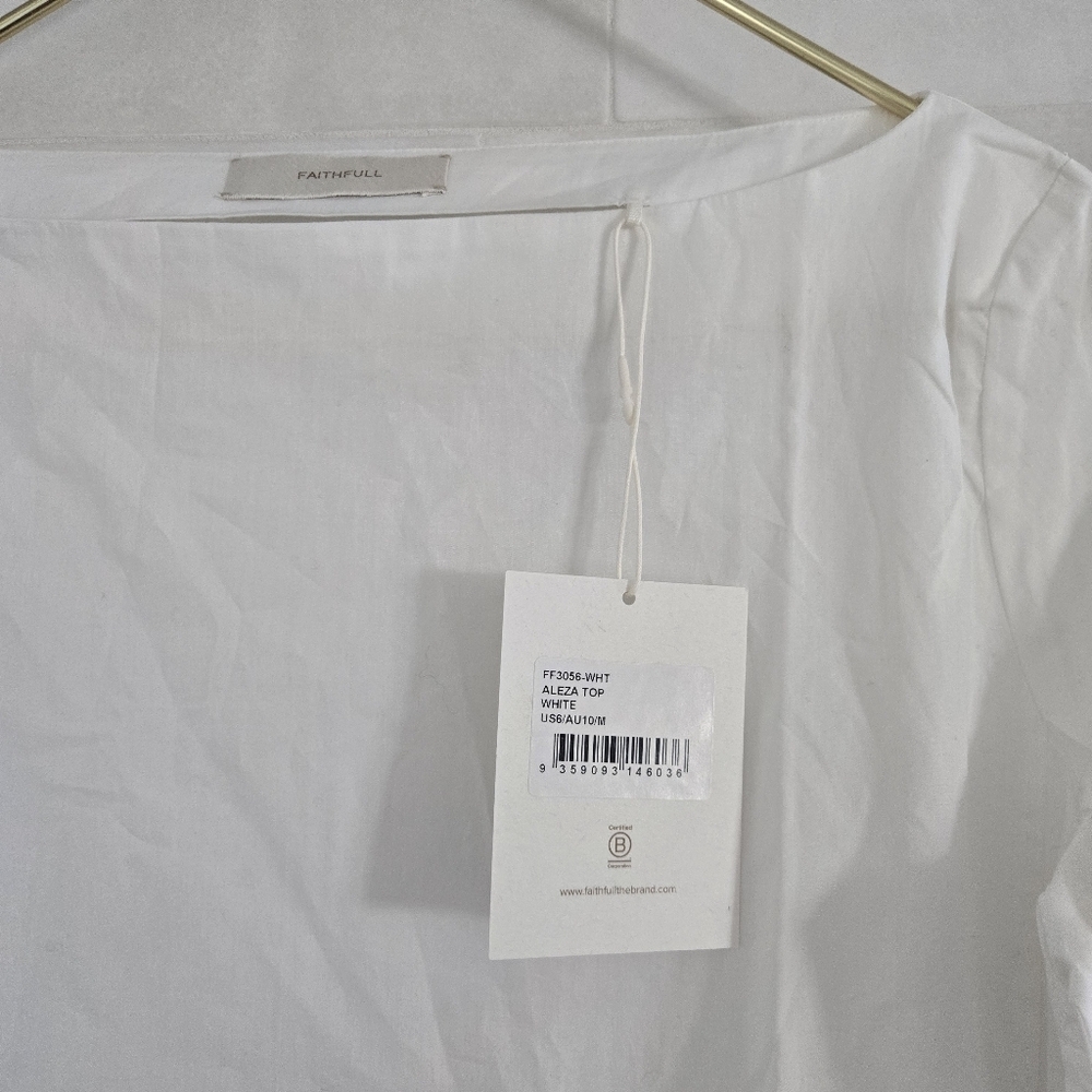 NWT Faithfull Aleza Top Blouse White 100% Cotton Flare Long Sleeve NEW Size Med - Picture 4 of 9